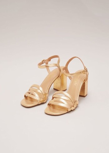 Phase Eight Gold Leather Crossover Block Heels Gold USA | 0412368-SC